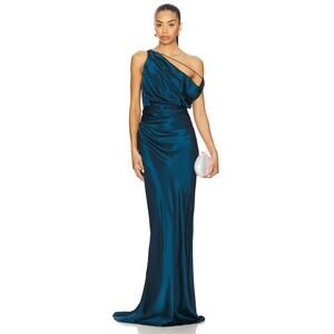 The Sei Strapped Off Shoulder Gown Minimalist Elegant Marine $1,230 Silk sz 0
